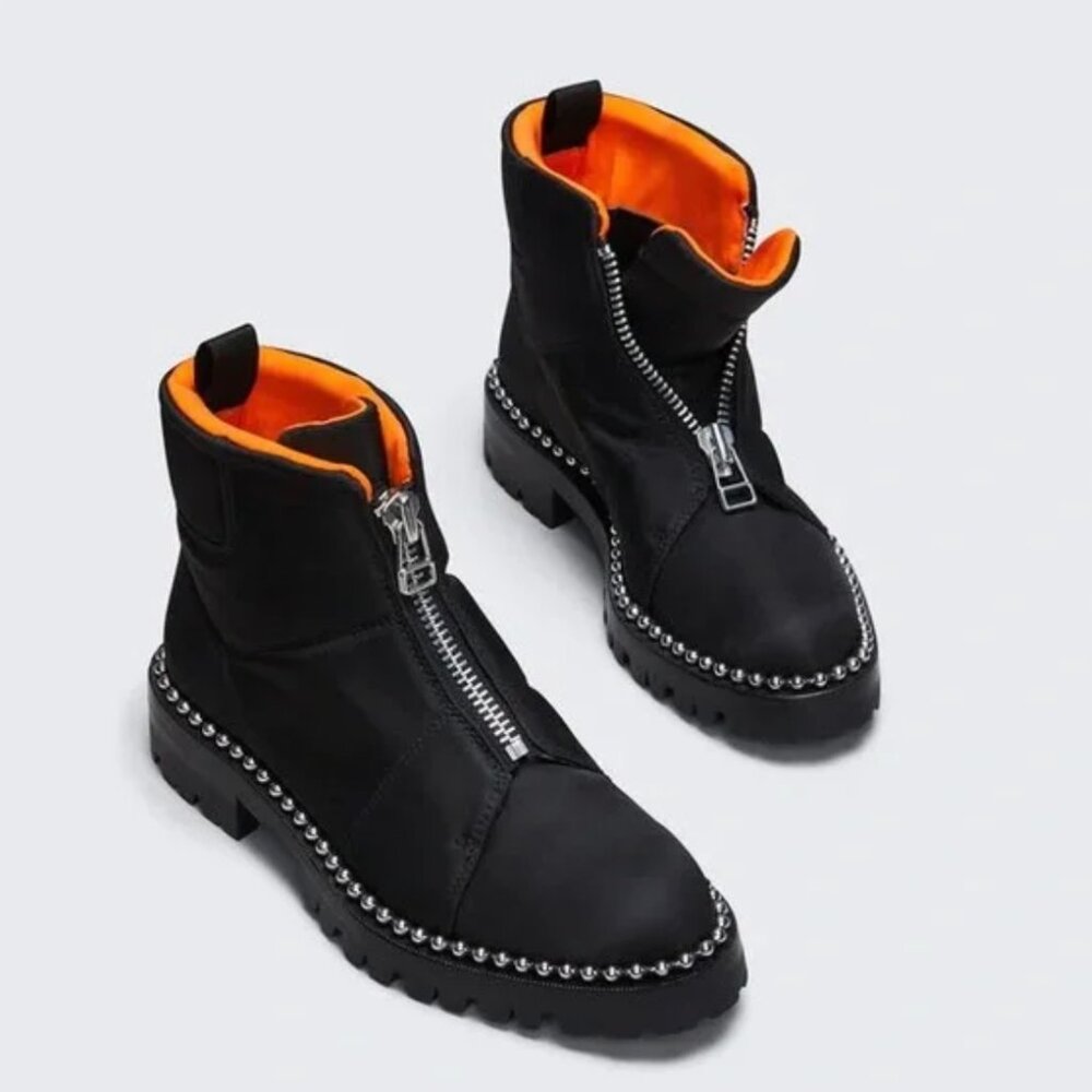 Alexander Wang Black Cooper Studded Nylon Canvas Boots with studs Size 39